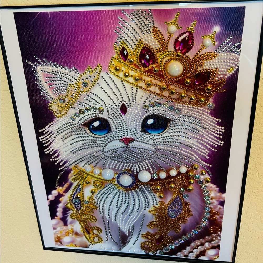Finished Crystal Rhinestone Royal Kitty Diamond Painting